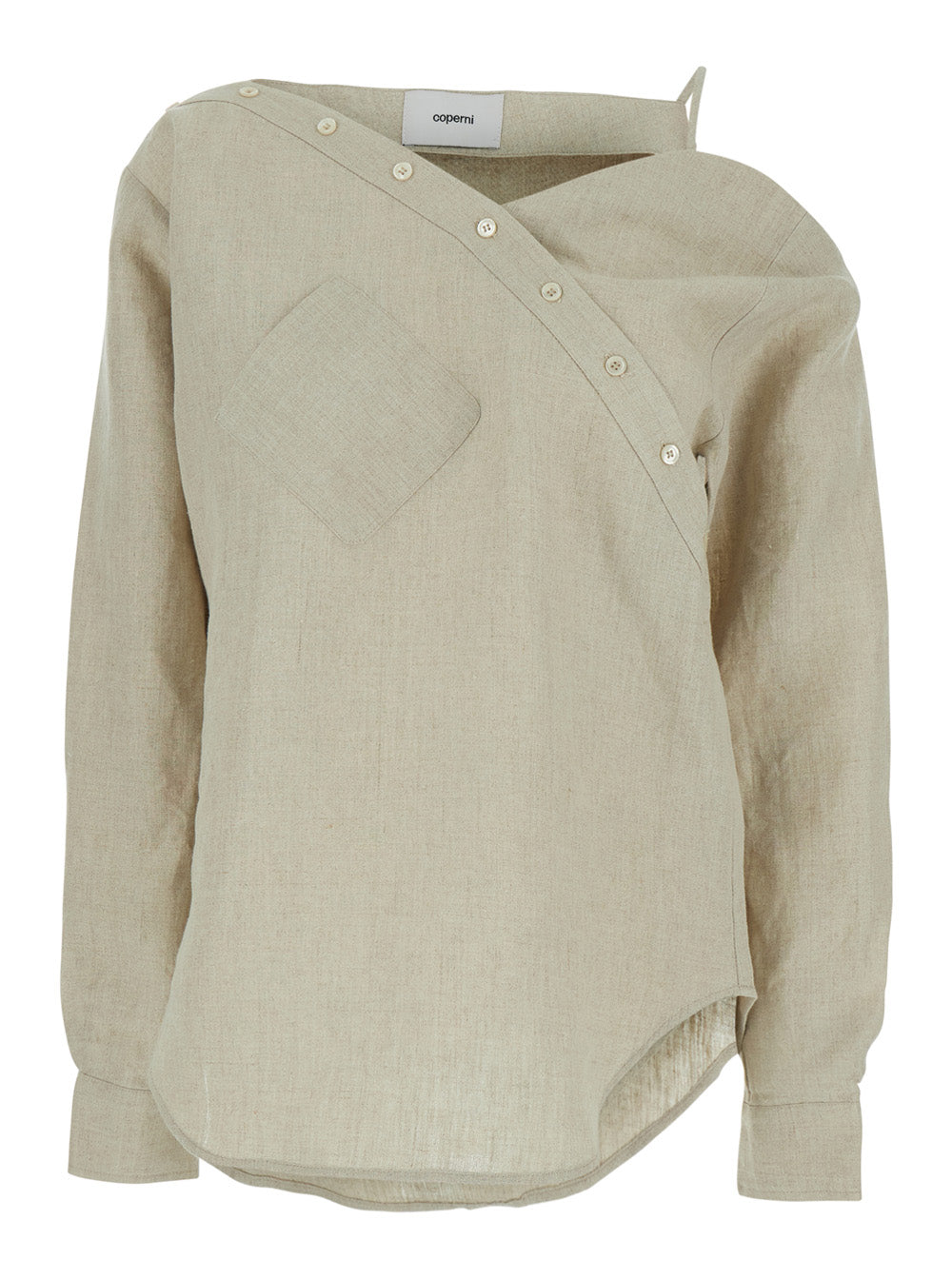 HEART SHIRT Beige with Classic Collar and Long Sleeves for Women Linen Blouses