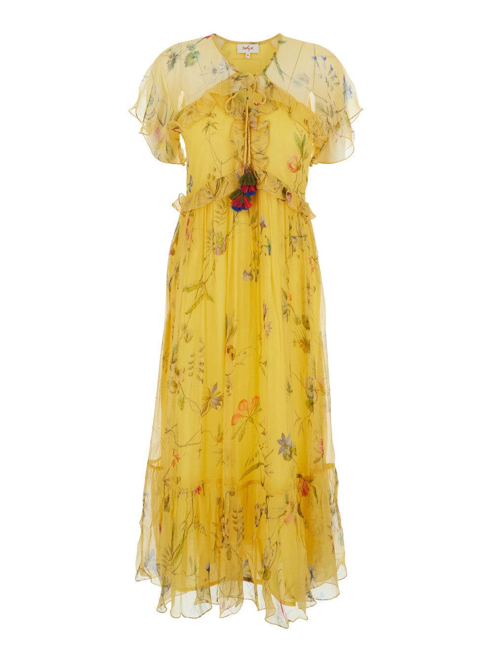 Long Dress Madrugada With V-Neck And Short Sleeves Yellow Viscose For Women