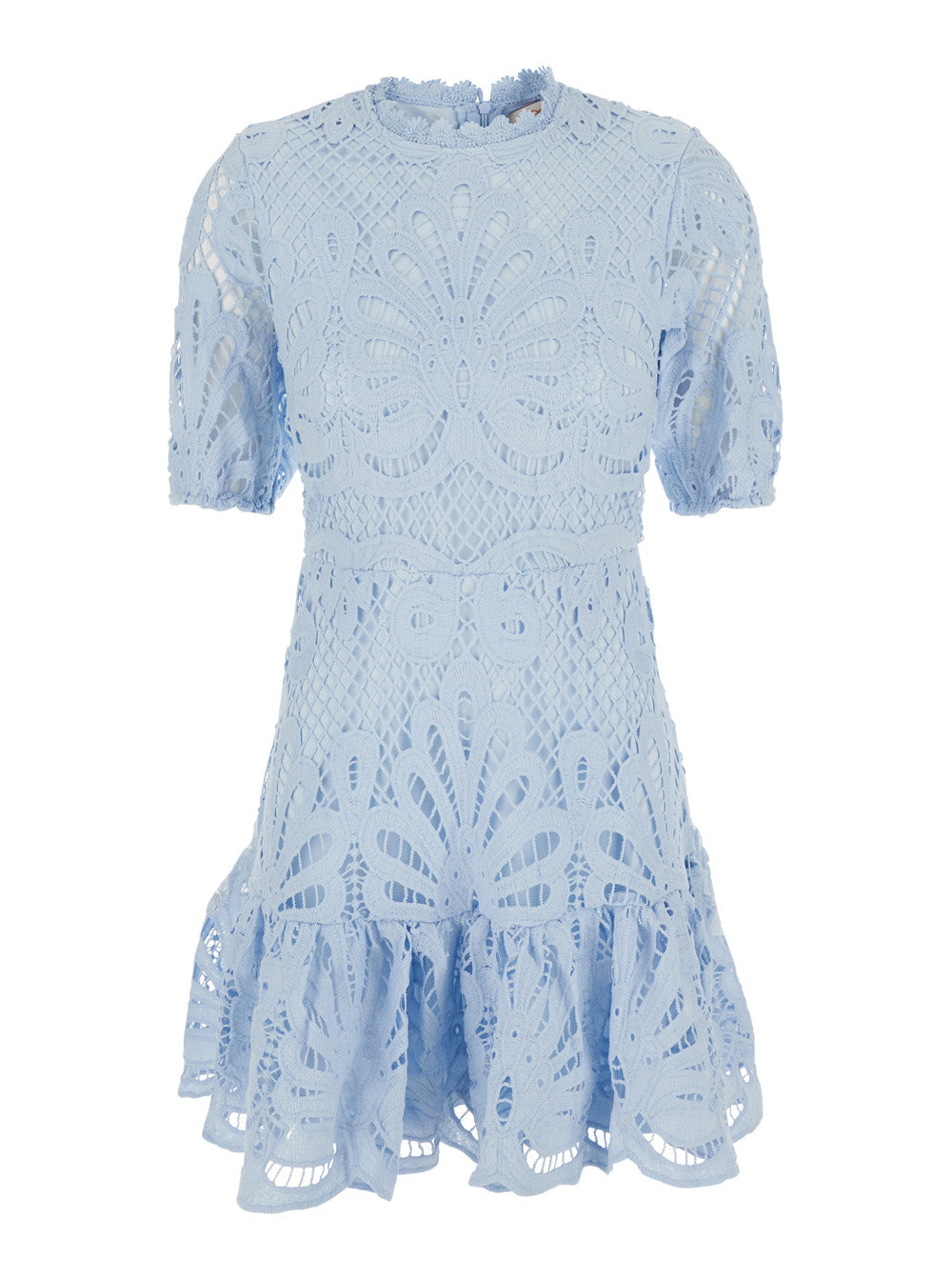 Long Dress Girasol With V-Neck And Short Sleeves Blue Polyester For Women Blu