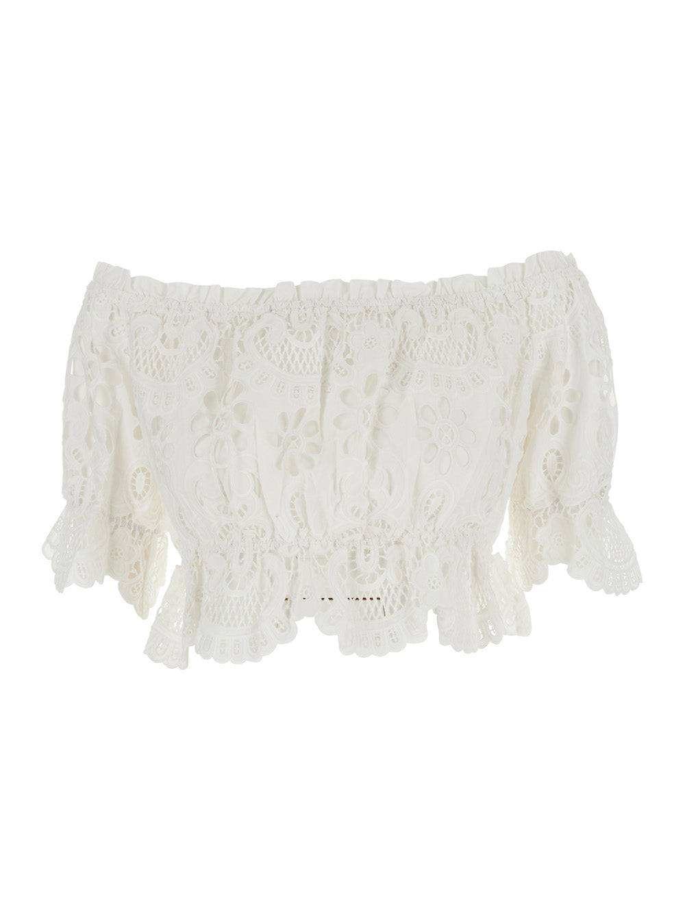 Blouse Edwige White With Long Sleeves And Embroidered Details Polyester Women Cotton Shirts Blouses