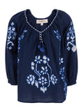 Enora Blue Dress With Long Sleeves And Round Neck Cotton For Women Blu Shirts Blouses