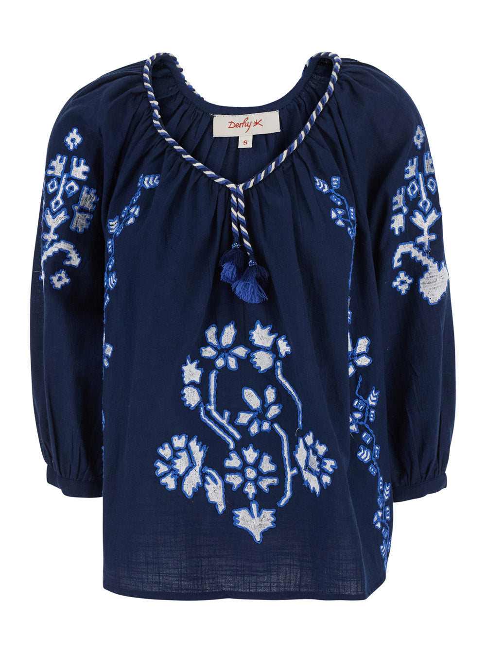 Enora Blue Dress With Long Sleeves And Round Neck Cotton For Women Blu Shirts Blouses