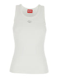Top DLogo with on the Front in White Ribbed Cotton for Women Elastane Tops