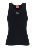 Top with DLogo on the Front in Black Ribbed Cotton for Women Elastane Tops