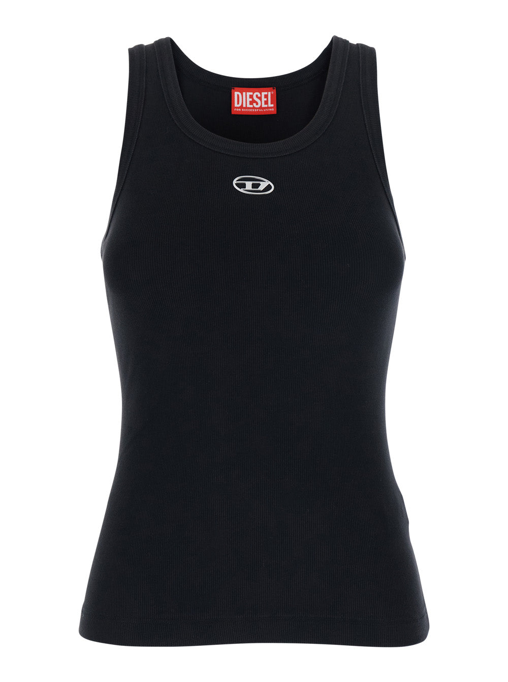 Top with DLogo on the Front in Black Ribbed Cotton for Women Elastane Tops