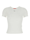 White T-shirt with DLogo on the Front in Womens Cotton Elastane Tshirts And Polo Shirts