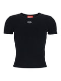 Black T-Shirt With Dlogo Applied On The Front Cotton Woman Elastane Tshirts And Polo Shirts