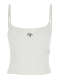 DLogo Top with Thin Straps and Plaque on Front in White Cotton for Women Elastane Tops
