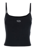Black Top with Thin Straps and DLogo Plaque on the Front in Cotton for Women Elastane Tops