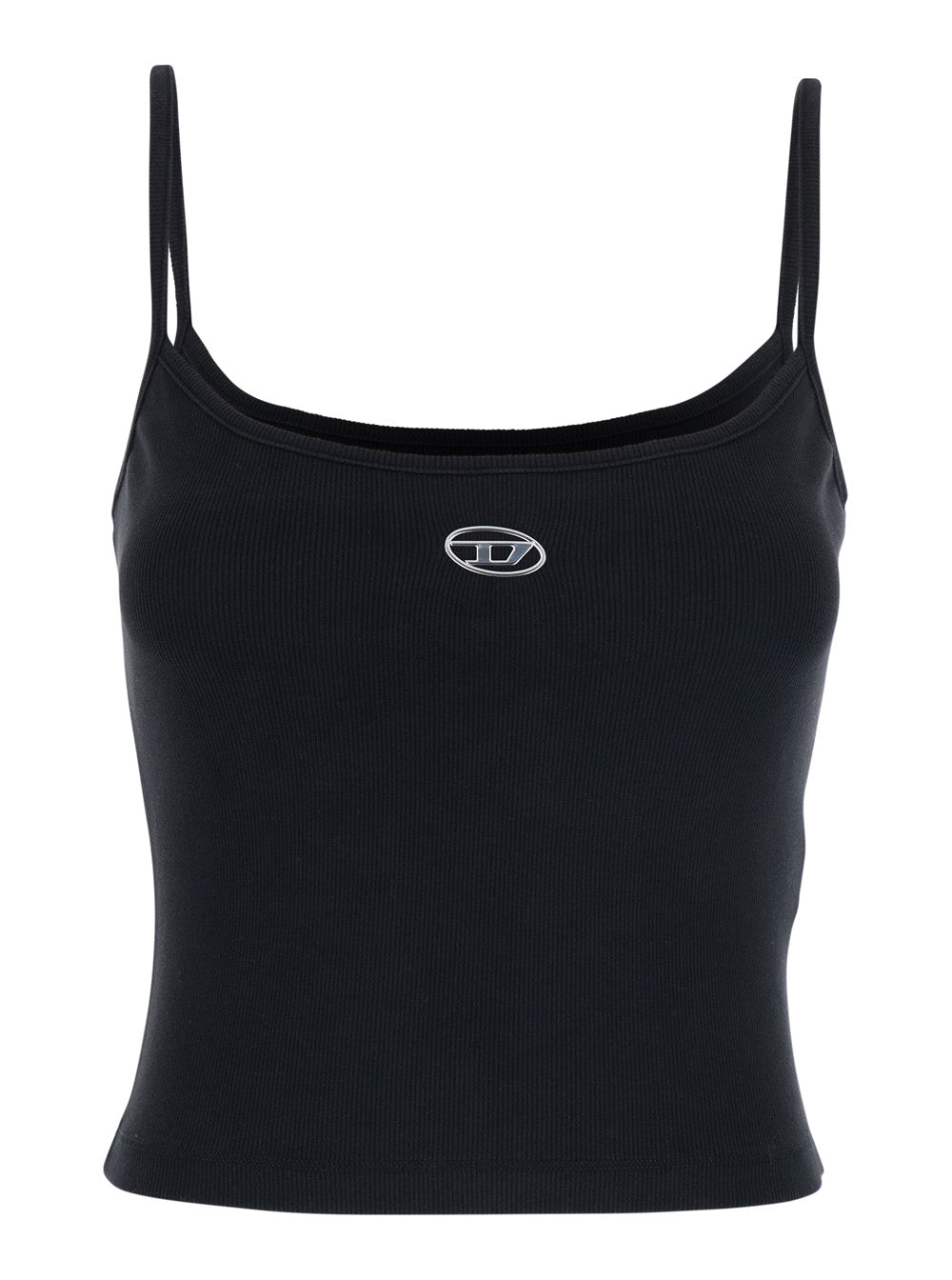 Black Top with Thin Straps and DLogo Plaque on the Front in Cotton for Women Elastane Tops