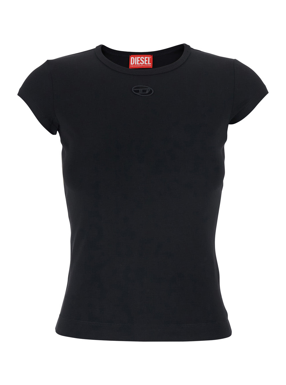 T-Shirt Angie with DLogo Plaque on the Front in Black Cotton for Women Elastane Tshirts And Polo Shirts