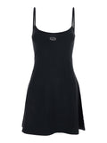 Dress DLogo Black with Thin Straps and Flared Skirt in Cotton Women Elastane