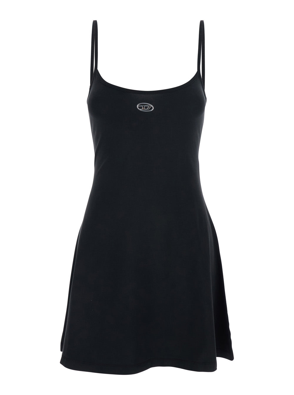 Dress DLogo Black with Thin Straps and Flared Skirt in Cotton Women Elastane