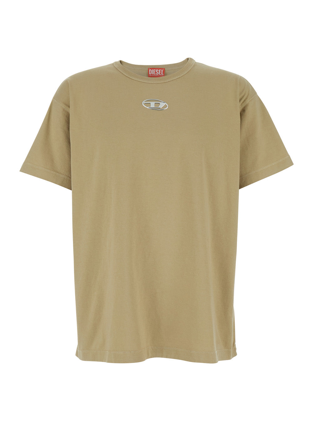Crew Neck T-Shirt with Front Logo in Beige Cotton for Men Tshirts And Polo Shirts