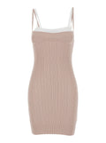 Mini Dress M-Zandra with Thin Straps in Two Colors and Ribbed Knit Viscose Blend Pink Women Polyester