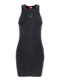 Black Sleeveless Crew Neck Dress With Cut-Out And Logo On The Front Ribbed Cotton For Women