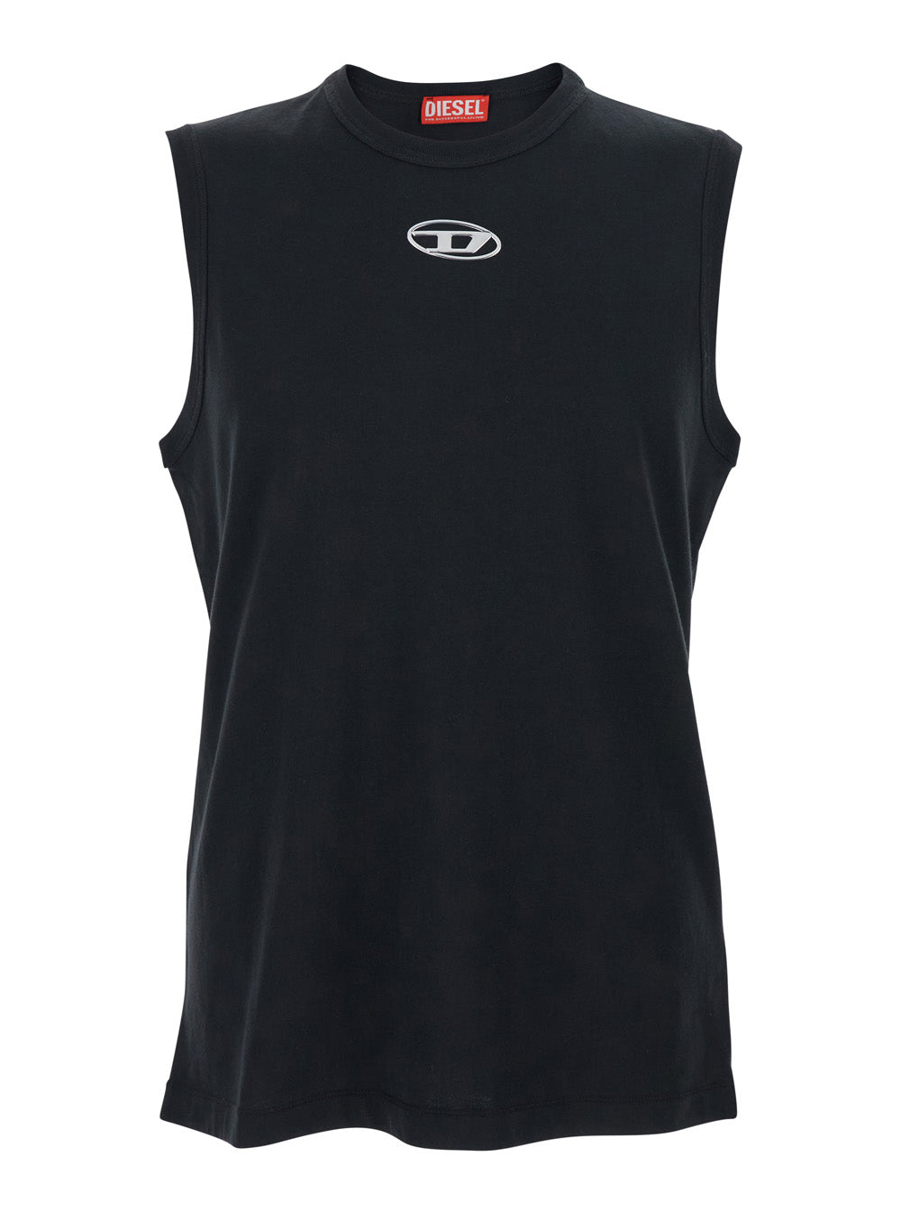 Sleeveless Top T-Bisco-Iod with Logo Detail on the Front in Black Cotton for Men Tops
