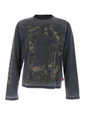 Gray T-shirt with Long Sleeves and Print on the Front in Cotton Blend for Men Grey Polyester Tshirts Polo Shirts