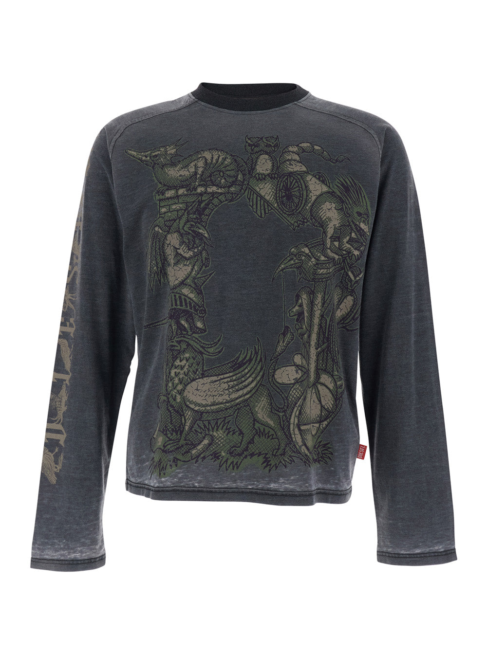 Gray T-shirt with Long Sleeves and Print on the Front in Cotton Blend for Men Grey Polyester Tshirts Polo Shirts