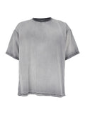Crew Neck T-shirt with Faded Effect in Gray Tech Fabric for Men Grey Lyocel Tshirts And Polo Shirts