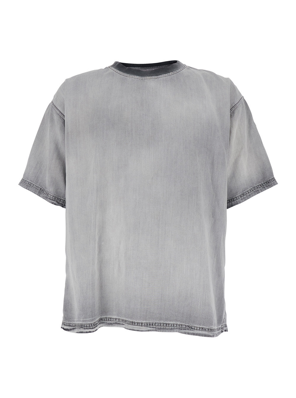 Crew Neck T-shirt with Faded Effect in Gray Tech Fabric for Men Grey Lyocel Tshirts And Polo Shirts