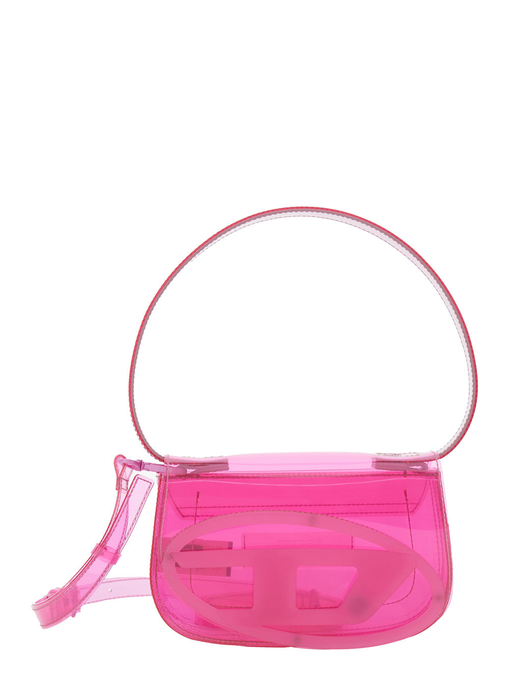 Shoulder Bag 1DR with Oval D Patch and Semi-Transparent Design in Pink for Women Hand