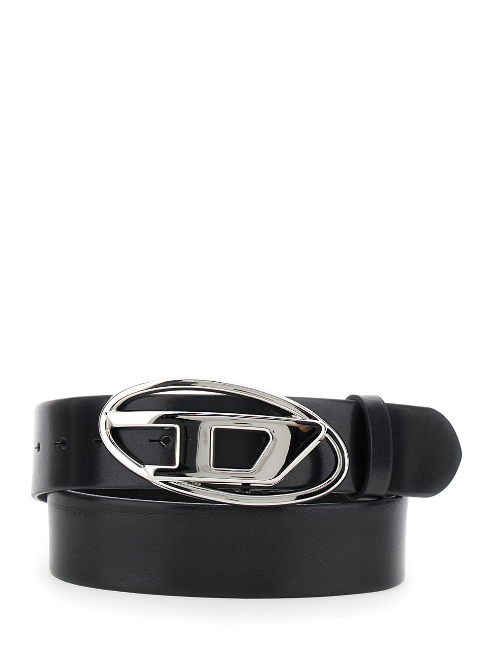 1DR Belt with Logo Buckle in Black Leather for Women Pmu