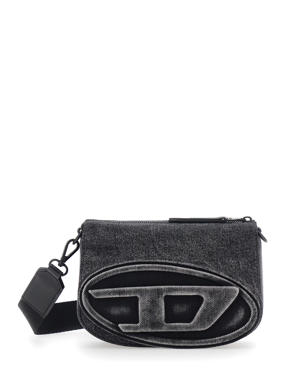 1DR Black Crossbody Bag with Oval D Logo on the Front and Adjustable Removable Shoulder Strap in Cotton Blend Man Pmu
