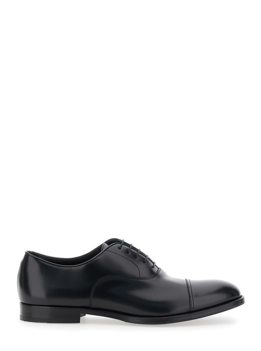 Black Smooth Leather Five-Hole Oxford Shoes for Men Calf Lace