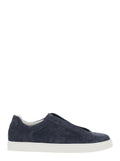 Blue Sneaker with Rounded Toe in Leather for Men Blu Calf
