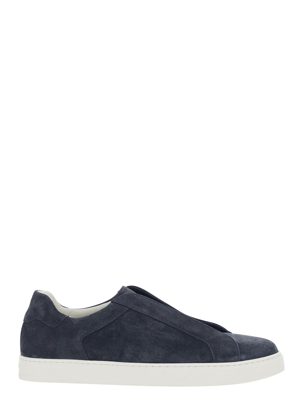 Blue Sneaker with Rounded Toe in Leather for Men Blu Calf