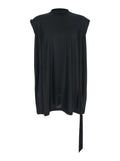 Black Crew Neck T-shirt with Raised Collar in Tech Fabric for Men Acetate Nylon Tshirts And Polo Shirts