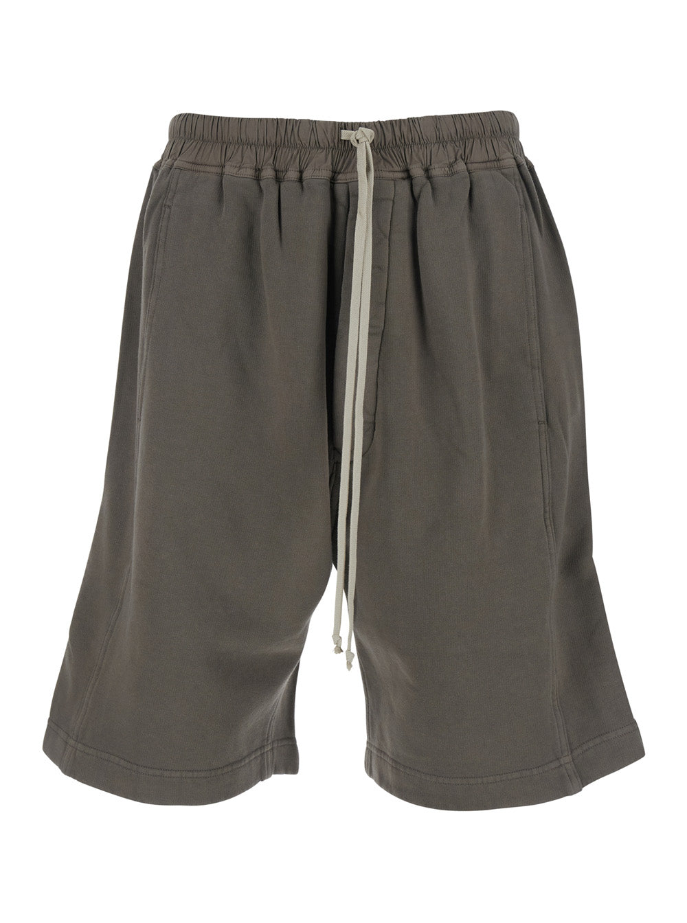 Gray Shorts with Elastic Waist and Side Buttons Grey Cotton Bermuda