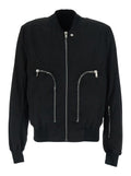 Black Bomber Jacket With Collar And Zip Pockets On The Front Cotton For Men