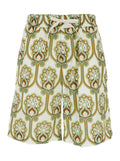 Green Linen Blend Drawstring Shorts with All-Over Print for Men Cotton And Bermuda