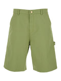 Bermuda with Belt Loops and Logo Patch on the Back in Green Stretch Cotton for Men Elastane Shorts