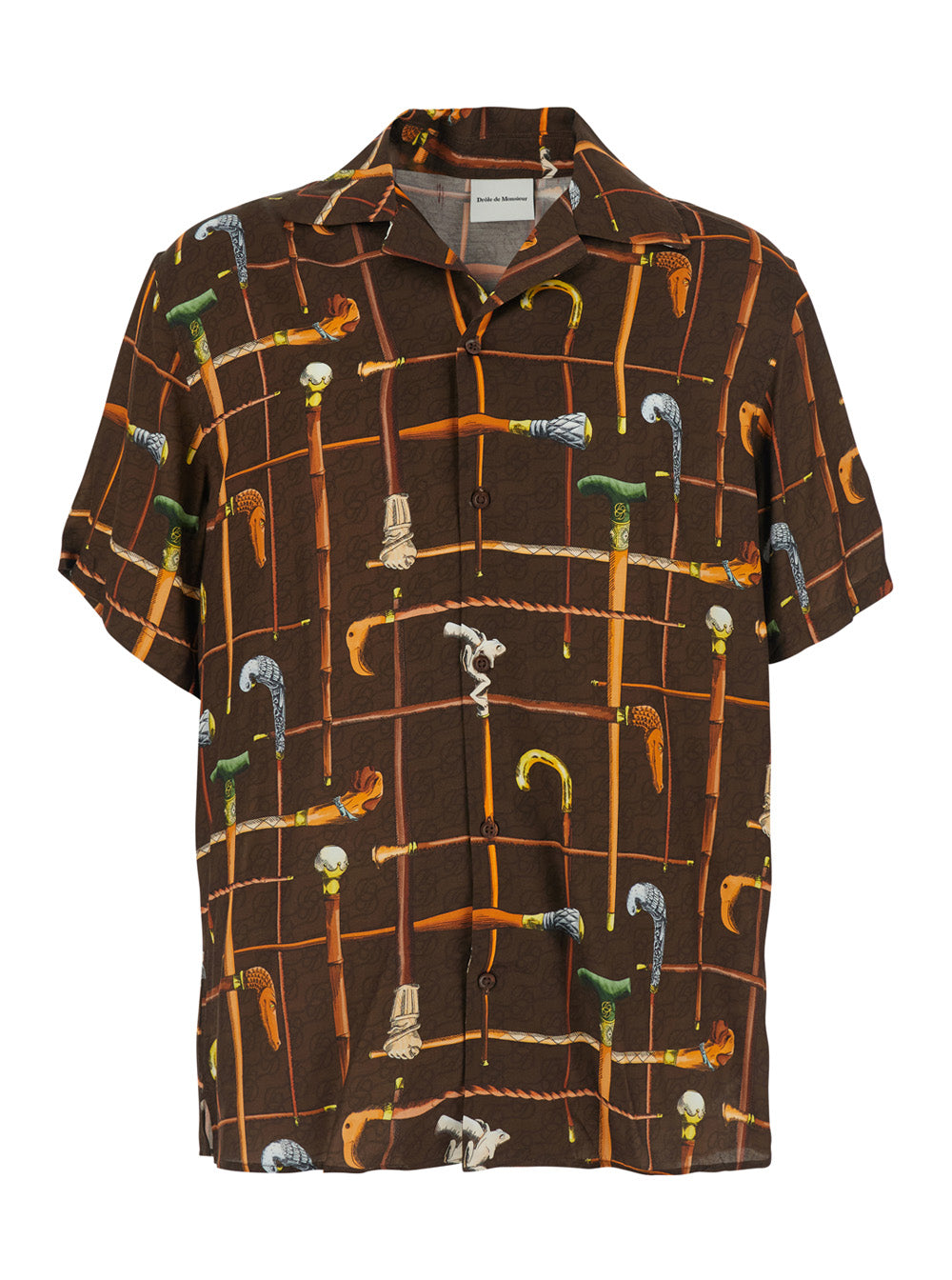 La Chemise Cannes Brown Bowling Shirt With Cuban Collar And All-Over Print Viscose For Men Blouses