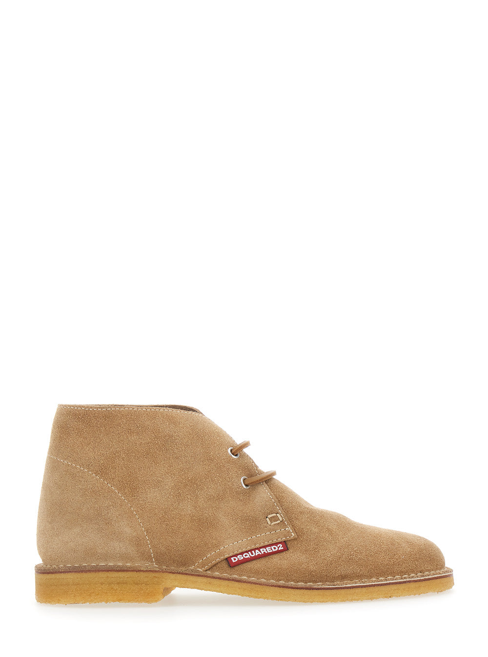Beige Suede Lace-Up Shoes with Logo Patch on the Side for Men Calf Lace