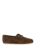 Mens Brown Suede LUM0118015035205059 Boat Shoes with Side Lettering Logo Calf Loafers