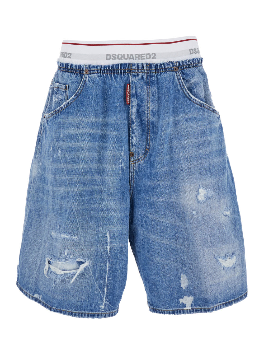 Logo Elastic Denim Shorts Blue With Waist And Front In Cotton For Men Blu Bermuda