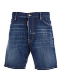 DENIM SHORTS Blue with five pockets and frayed hem in Cotton Men Blu Elastane Bermuda