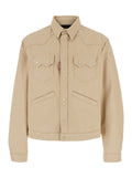 Beige Cotton Jacket with Classic Collar and Applied Pockets for Men Outerwear