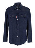 Blue Denim Shirt with Classic Collar and Two Applied Pockets for Men Blu Cotton Blouses
