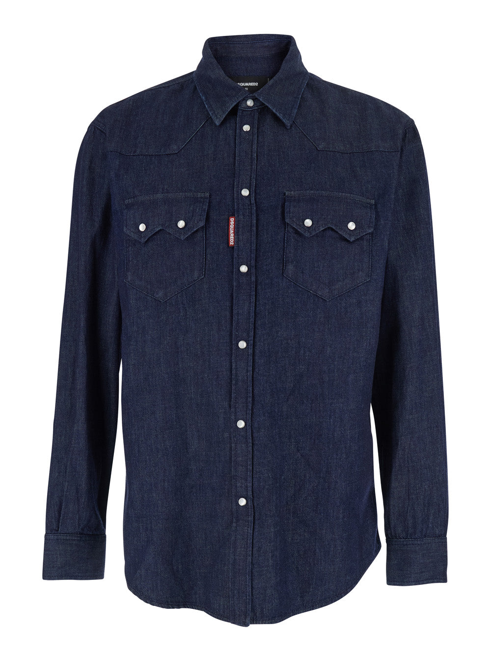 Blue Denim Shirt with Classic Collar and Two Applied Pockets for Men Blu Cotton Blouses