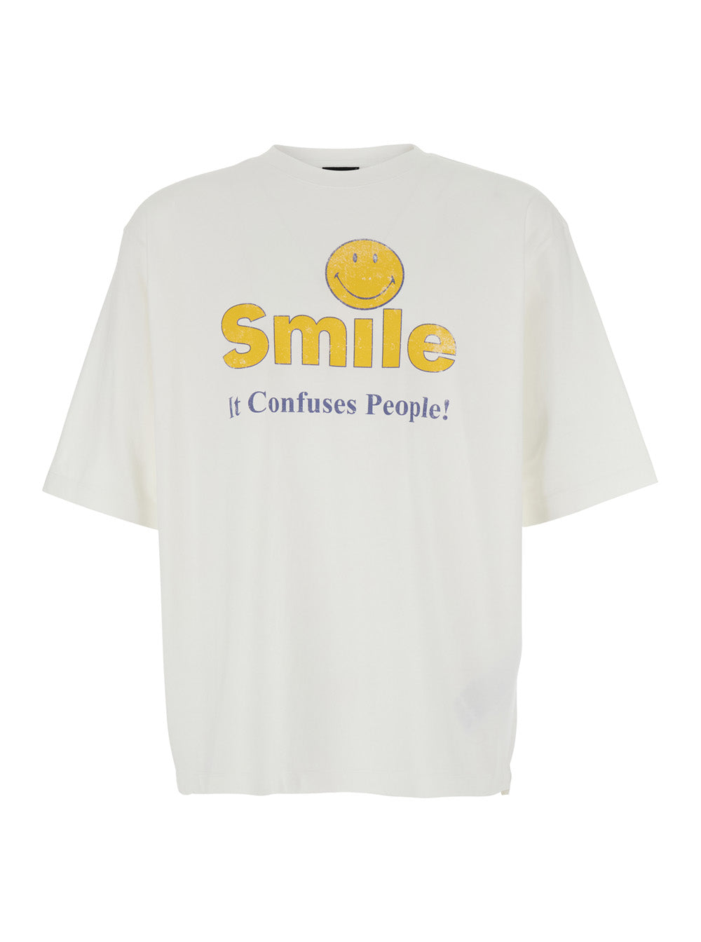 Mens White Cotton Crew Neck T-Shirt with Front Print Tshirts And Polo Shirts