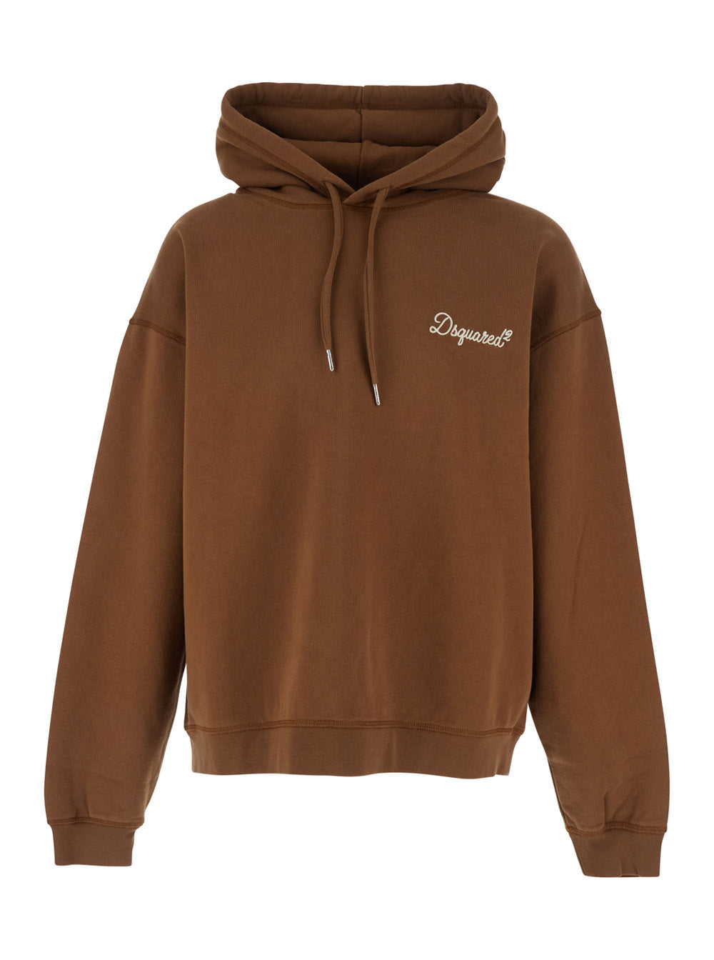 Brown Hoodie with Drawstring and Logo Lettering on the Front in Cotton for Men Sweatshirts