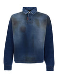 Blue Cotton Polo Collar Sweatshirt with Distressed Effect for Men Blu Sweatshirts