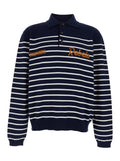 Long Sleeve Polo with Logo Embroidery on the Front and All-Over Stripes in Blue Cotton for Men Blu Jersey