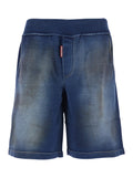 Blue Cotton Shorts with Elastic Waist and Worn Effect for Men Blu Bermuda