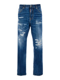 Jeans 642 with All-Over Ripped Details and Logo Patch on the Back in Blue Denim for Men Blu Cotton